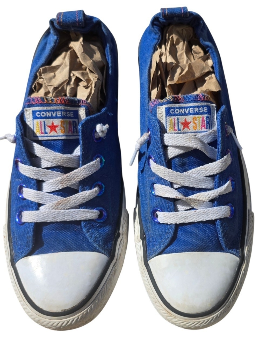 Converse Shoreline Slip On Royal Blue Rainbow Eyelets Stitching Canvas Sneakers